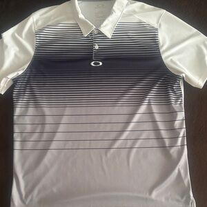 Oakley White and Navy Gradient Stripe Men's Polo